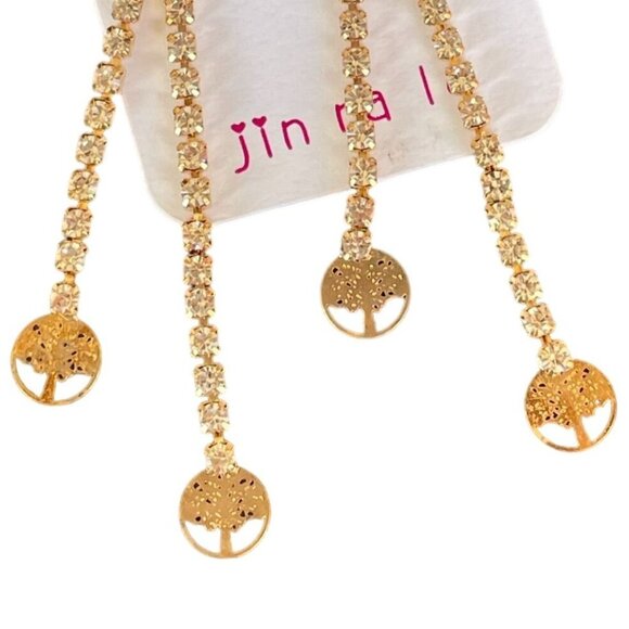 Tree of Life Dangling Gold-Plated Earrings with Rhinestones by Jin na la - Picture 4 of 7